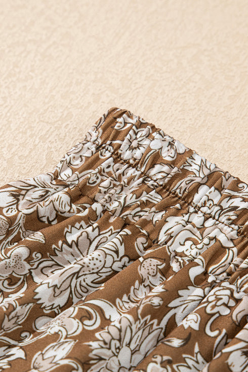 Western Floral Ruffle Hem High Waist Flowing Maxi Skirt